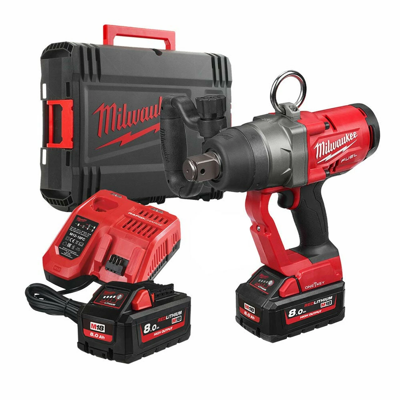 New ๐ Milwaukee M18 ONEFHIWF1-802X 18V Fuel One-Key 1" High Torque Impact ๐ง Wrench With 2x 8.0Ah Batteries ๐